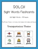 Transportation Theme Dolch Sight Words Flashcards - 5 List