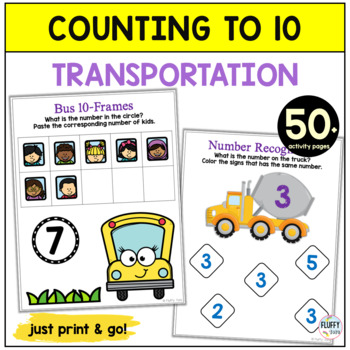 Preview of Transportation Math Worksheets for Preschool and Kindergarten