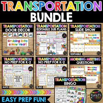 Preview of Transportation Themed BUNDLE with Bingo | No Prep Worksheets | Bulletin Board |