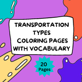 Transportation Types Coloring pages with Vocabulary for Ki