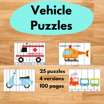 Preview of Transportation Vehicle Car Puzzle Number Sequencing Numbers Counting 1-5 1-10
