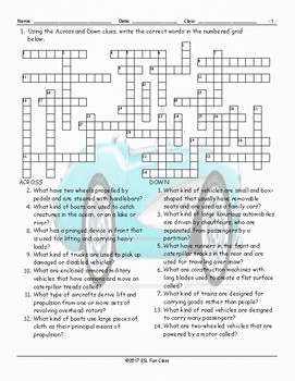Transportation Vehicles Crossword Puzzle by English and Spanish