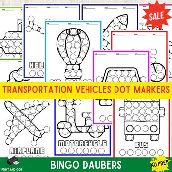 Preview of Transportation Vehicles Dot Markers Bingo Daubers for Kids