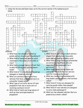 Transportation Vehicles Interactive Crossword Puzzle for Google Apps