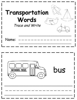 Preview of Transportation Words Trace & Write Book