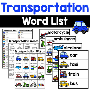 Preview of Transportation Words - Writing Center Word Lists