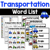 Transportation Words - Writing Center Word Lists