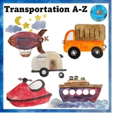 Transportation Vehicles A-Z Clipart {ABC Watercolour Clip Art}