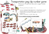 Transportation peg clip number game - watercolour car and 