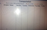 Transportation sheet for first day of school/ open house