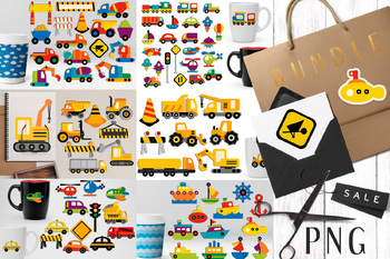 Preview of Transportation vehicle clip art (6 packs) cars, construction trucks, boat