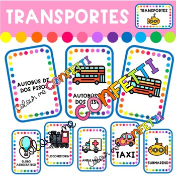 Preview of Transportes - Tarjetas de vocabulario - Colour me Confetti