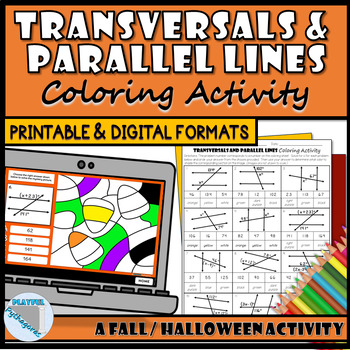 Preview of Transversals & Parallel Lines Fall/Halloween Coloring Activity (Print & Digital)