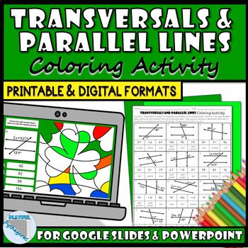 Preview of Transversals & Parallel Lines Shamrock Coloring Activity (Print & Digital)