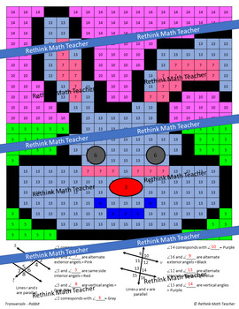 Transversals and Parallel Lines - 8.G.A.5 Color by Numbers Worksheets