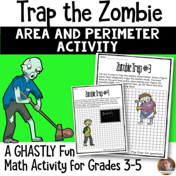 Preview of Trap the Zombie Area and Perimeter Halloween Activity for Grades 3-5