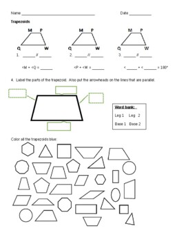 Preview of Trapezoids Worksheet Day 1