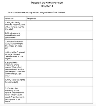 Trapped by Marc Aronson Comprehension Questions: Chapter 4 by ...