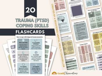 Preview of Trauma Coping Skill Cards, PTSD Coping Skills, Mindfulness, Anxiety Relief
