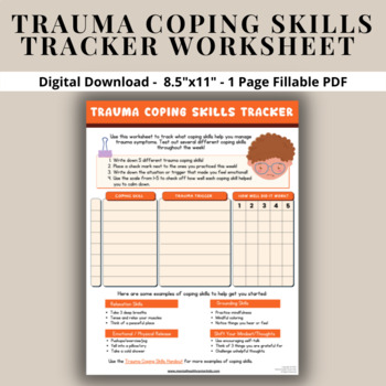 Trauma Coping Skills Tracker Fillable Worksheet Kids Mental Health ...