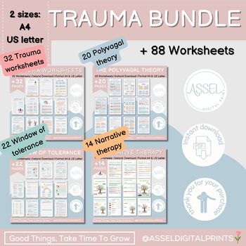 Preview of Trauma Therapy Bundle,Narrative Therapy,the polyvagal theory,window of tolerance