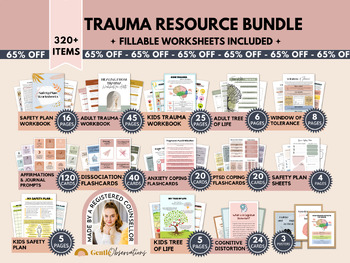 Preview of Trauma Therapy Bundle | Crisis Therapy Worksheets | Coping Skill Cards & More