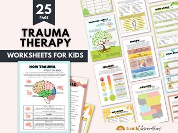 Preview of Trauma Therapy Worksheets for Kids, PTSD, Anxiety Relief, Mindfulness Tools