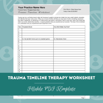 Trauma Timeline Therapy Worksheet Editable / Fillable PDF Template