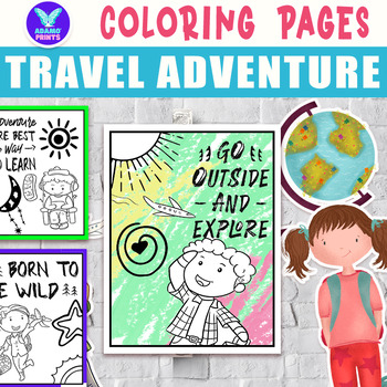 Preview of Travel Adventure Coloring Pages & Writing Activities Bulletin Board Ideas