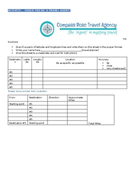 Preview of Travel Agent Geography Activity -Latitude/Longitude, Distance/Direction EDITABLE