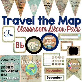 Preview of Travel Classroom Decor Bundle - EDITABLE