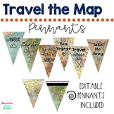 Travel Classroom Decor Pennant Flags - Map Decor - EDITABLE