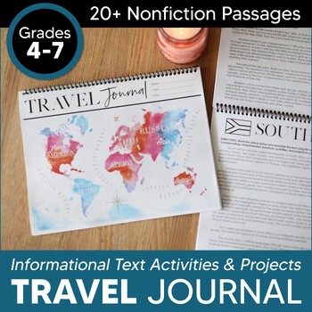 Preview of 20 Informational Text Passages & Activities TRAVEL JOURNAL Grades 4-8 + DIGITAL