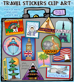Preview of Travel Stickers - 12 Locations Around the World Clip Art by DJ Inkers