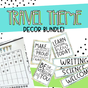 Preview of Travel Theme Classroom Decor GROWING Bundle!
