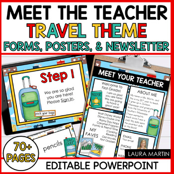 Preview of Travel Theme Meet the Teacher EDITABLE Templates - Back to School - Open House