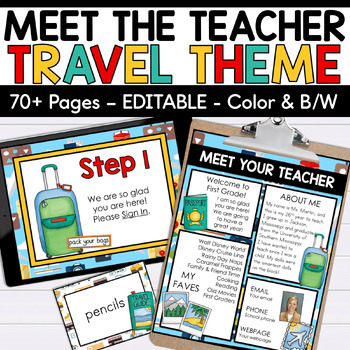 Preview of Travel Theme Meet the Teacher EDITABLE Templates - Back to School - Open House