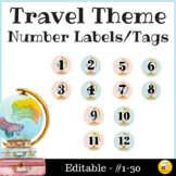 Travel Theme Number Labels and Tags - Editable
