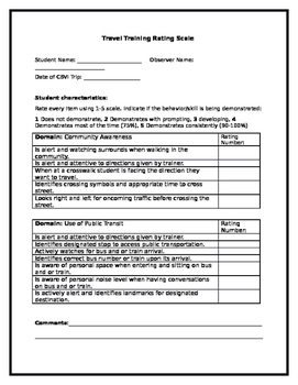 Preview of Travel Training Rubric