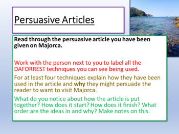 Preview of Travel Writing Persuasive Articles