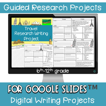 Preview of Travel Writing Research Projects for Google Slides™ Distance Learning 6-12 grade