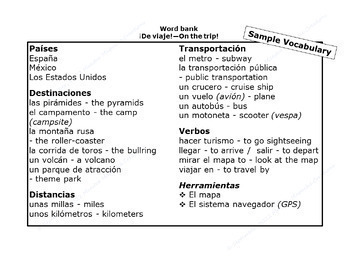 Travel and Vacation Question and Answer Prompt Card - present tense