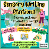 Travel around the world with sensory writing stations! Sho