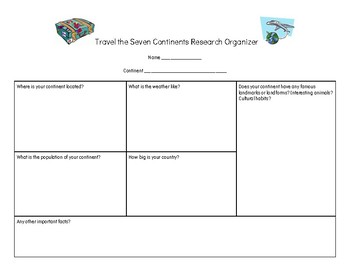 Preview of Travel the Seven Continents Research Organizer