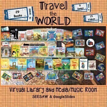 Preview of Travel the WORLD Virtual Library & Media/Music Room - SEESAW & Google Slides
