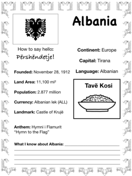 Preview of ALBANIA, Travel the World Worksheet
