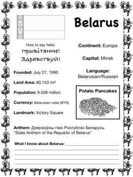 Preview of BELARUS, Travel the World Worksheet