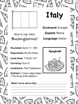 Preview of ITALY, Travel the World Worksheet