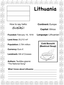 Preview of LITHUANIA, Travel the World Worksheet