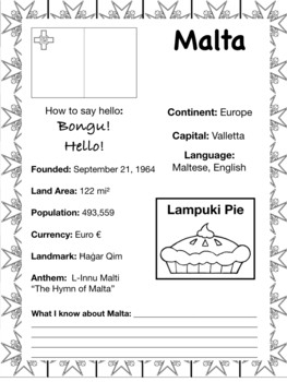 Preview of MALTA, Travel the World Worksheet
